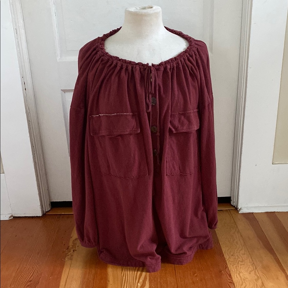 Free People‎ Beach Henley Button Oversized Tunic Knit Top Large